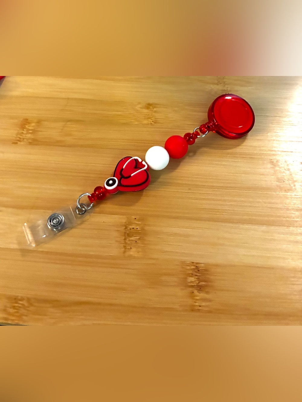 Red Heart Nurse Beaded Badge Reel